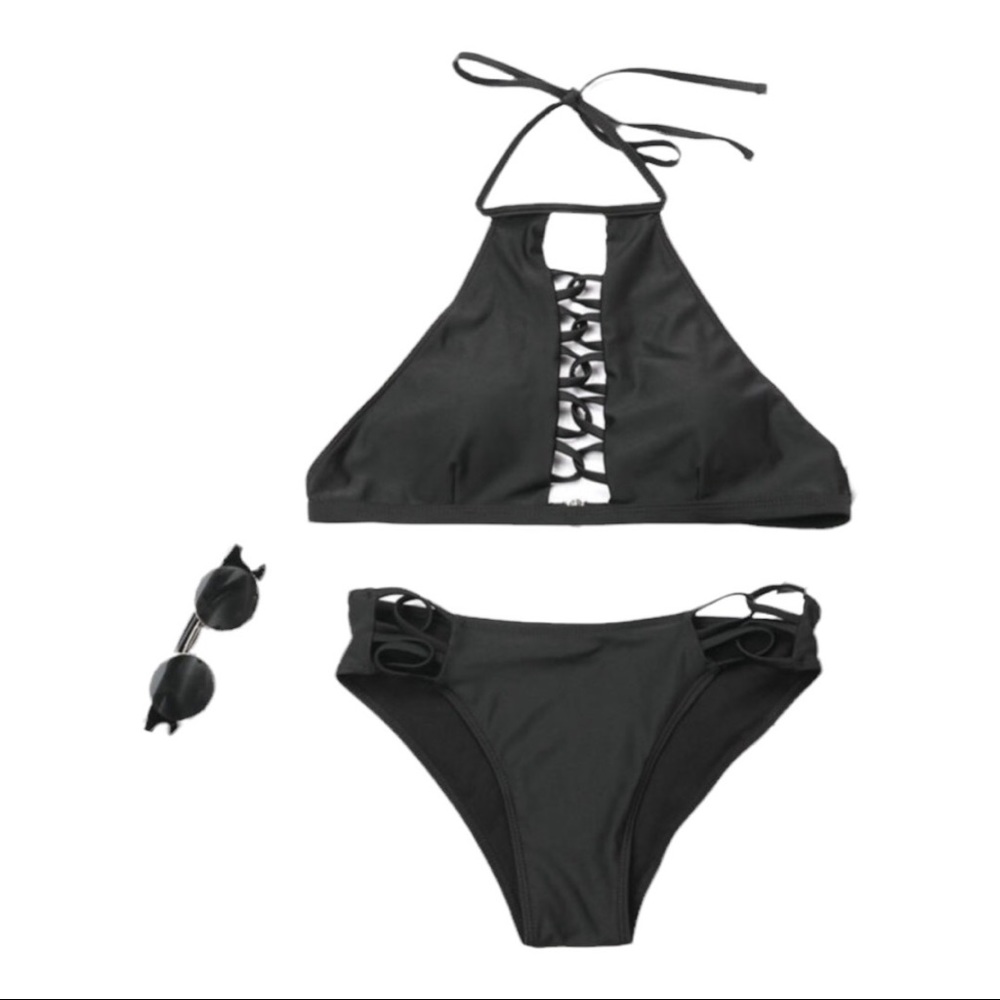 NWOT Black Halter Top Bikini Size Medium